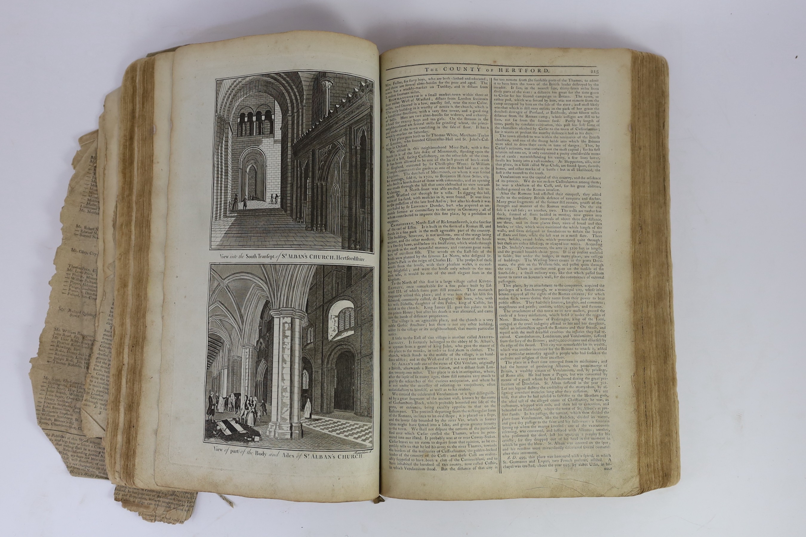 [Walpoole, George Augustus - The New British Traveller...] lacks title and all before p.45; num. copper-engraved plates & county maps, disbound, folio. (1784)